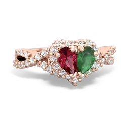 Lab Ruby Diamond Twist 'One Heart' 14K Rose Gold ring R2640HRT