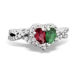 Lab Ruby Diamond Twist 'One Heart' 14K White Gold ring R2640HRT