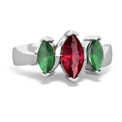 Lab Ruby Three Peeks 14K White Gold ring R2433