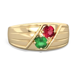 Lab Ruby Men's Streamline 14K Yellow Gold ring R0460