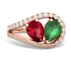 Lab Ruby Nestled Heart Keepsake 14K Rose Gold ring R5650