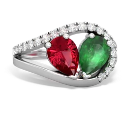 Lab Ruby Nestled Heart Keepsake 14K White Gold ring R5650