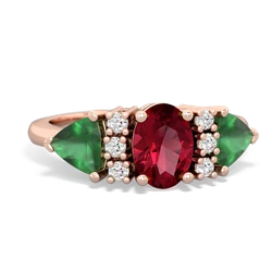 Lab Ruby Antique Style Three Stone 14K Rose Gold ring R2186