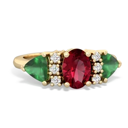 Lab Ruby Antique Style Three Stone 14K Yellow Gold ring R2186