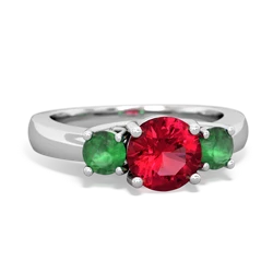 Lab Ruby Three Stone Round Trellis 14K White Gold ring R4018