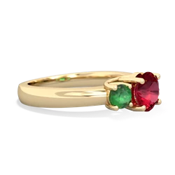 Lab Ruby Three Stone Round Trellis 14K Yellow Gold ring R4018