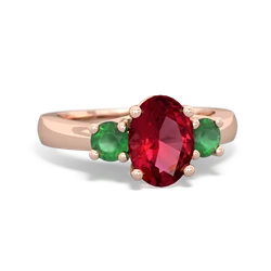 Lab Ruby Three Stone Oval Trellis 14K Rose Gold ring R4024