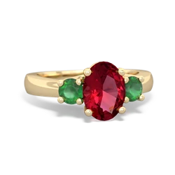 Lab Ruby Three Stone Oval Trellis 14K Yellow Gold ring R4024