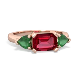 Lab Ruby Three Stone 14K Rose Gold ring R5235