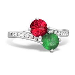 Lab Ruby Channel Set Two Stone 14K White Gold ring R5303