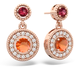 Lab Ruby Halo Dangle 14K Rose Gold earrings E5319