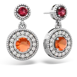 Lab Ruby Halo Dangle 14K White Gold earrings E5319