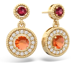 Lab Ruby Halo Dangle 14K Yellow Gold earrings E5319