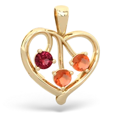 Lab Ruby Glowing Heart 14K Yellow Gold pendant P2233