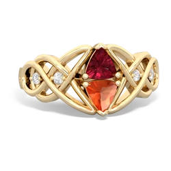 Lab Ruby Keepsake Celtic Knot 14K Yellow Gold ring R5300