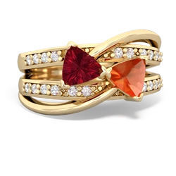 Lab Ruby Bowtie 14K Yellow Gold ring R2360