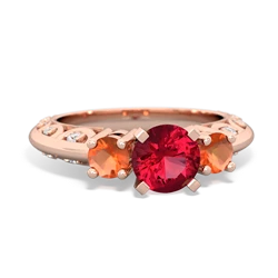 Lab Ruby Art Deco Eternal Embrace Engagement 14K Rose Gold ring C2003