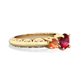 Lab Ruby Art Deco Eternal Embrace Engagement 14K Yellow Gold ring C2003