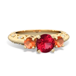 Lab Ruby Art Deco Eternal Embrace Engagement 14K Yellow Gold ring C2003