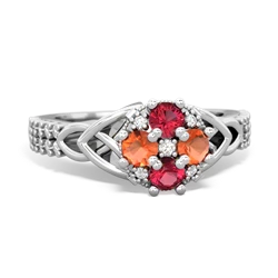 Lab Ruby Celtic Knot Cluster Engagement 14K White Gold ring R26443RD