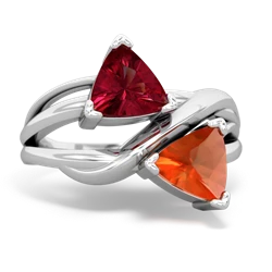 Lab Ruby Split Band Swirl 14K White Gold ring R2341