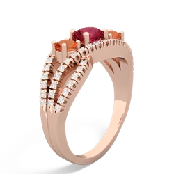 Lab Ruby Three Stone Aurora 14K Rose Gold ring R3080