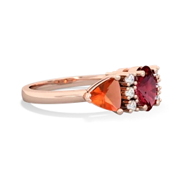 Lab Ruby Antique Style Three Stone 14K Rose Gold ring R2186