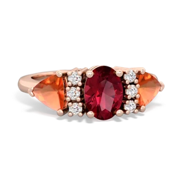 Lab Ruby Antique Style Three Stone 14K Rose Gold ring R2186