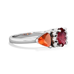 Lab Ruby Antique Style Three Stone 14K White Gold ring R2186