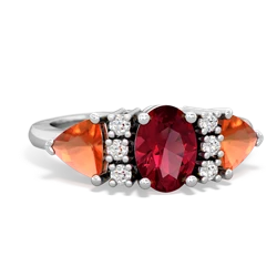 Lab Ruby Antique Style Three Stone 14K White Gold ring R2186