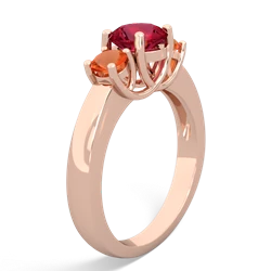 Lab Ruby Three Stone Round Trellis 14K Rose Gold ring R4018