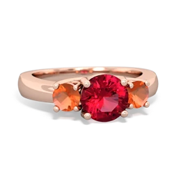 Lab Ruby Three Stone Round Trellis 14K Rose Gold ring R4018