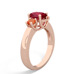 Lab Ruby Three Stone Oval Trellis 14K Rose Gold ring R4024