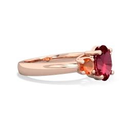 Lab Ruby Three Stone Oval Trellis 14K Rose Gold ring R4024