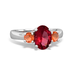 Lab Ruby Three Stone Oval Trellis 14K White Gold ring R4024