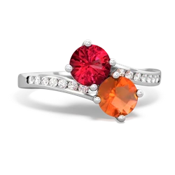 Lab Ruby Channel Set Two Stone 14K White Gold ring R5303