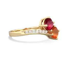 Lab Ruby Channel Set Two Stone 14K Yellow Gold ring R5303