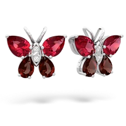 Lab Ruby Butterfly 14K White Gold earrings E2215