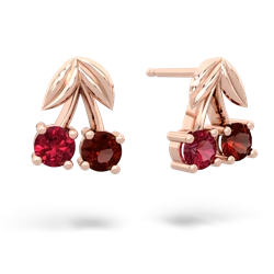 Lab Ruby Sweet Cherries 14K Rose Gold earrings E7001