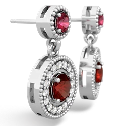 Lab Ruby Halo Dangle 14K White Gold earrings E5319