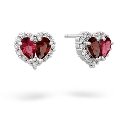 Lab Ruby Halo 14K White Gold earrings E7008