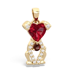 Lab Ruby Puppy Love 14K Yellow Gold pendant P5800