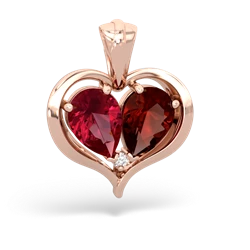 Lab Ruby Two Become One 14K Rose Gold pendant P5330