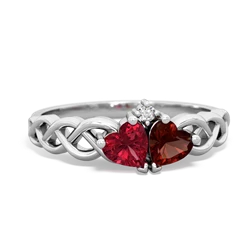 Lab Ruby Heart To Heart Braid 14K White Gold ring R5870