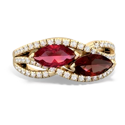 Lab Ruby Diamond Rivers 14K Yellow Gold ring R3070