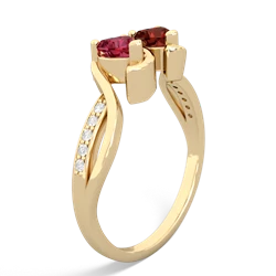 Lab Ruby Side By Side 14K Yellow Gold ring R3090