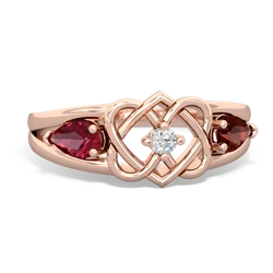 Lab Ruby Hearts Intertwined 14K Rose Gold ring R5880