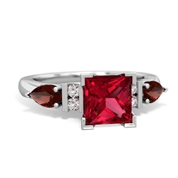 Lab Ruby 6Mm Princess Eternal Embrace Engagement 14K White Gold ring C2002