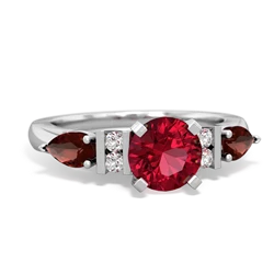 Lab Ruby 6Mm Round Eternal Embrace Engagement 14K White Gold ring R2005