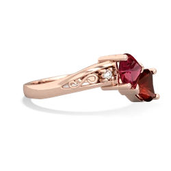 Lab Ruby Snuggling Hearts 14K Rose Gold ring R2178